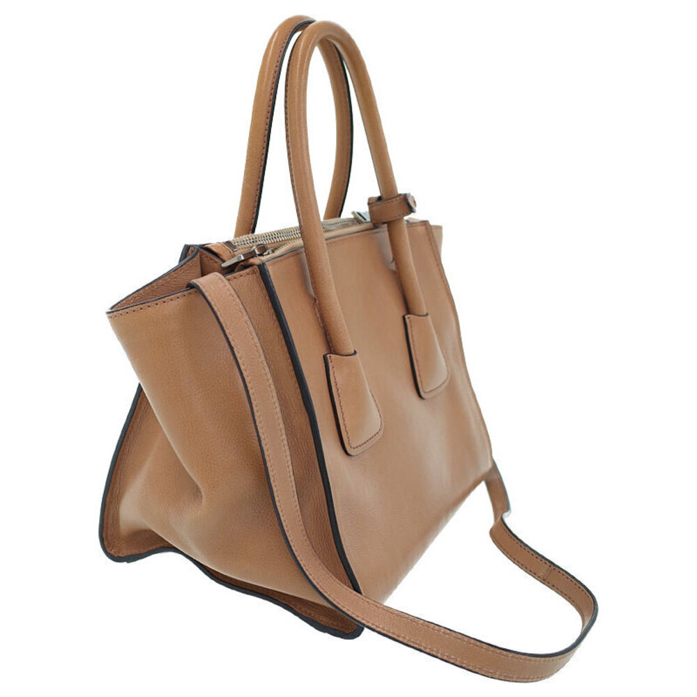 Prada Brown Handle Glace Twin Calf Pocket Leather Tote Double bag